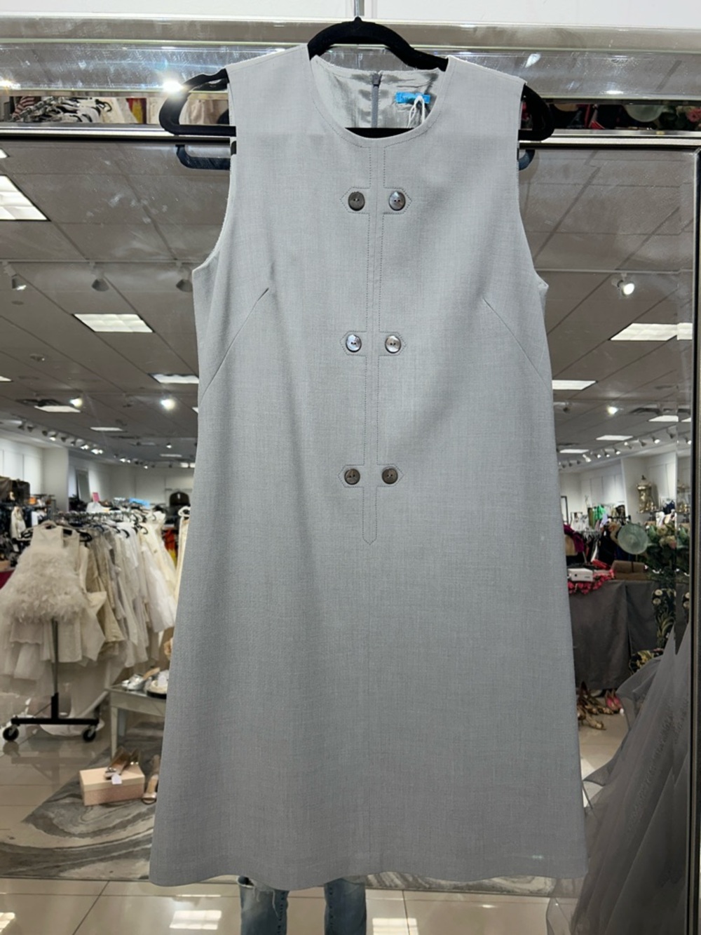 J McLaughlin Sleeveless Midi Shift Dress in Light Gray